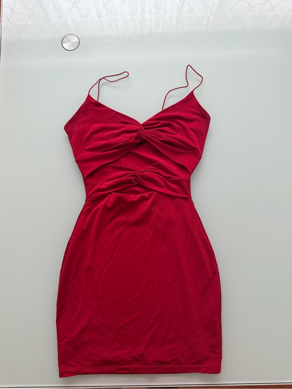 Windsor Red Twist-Detail Spaghetti Strap Mini Dress